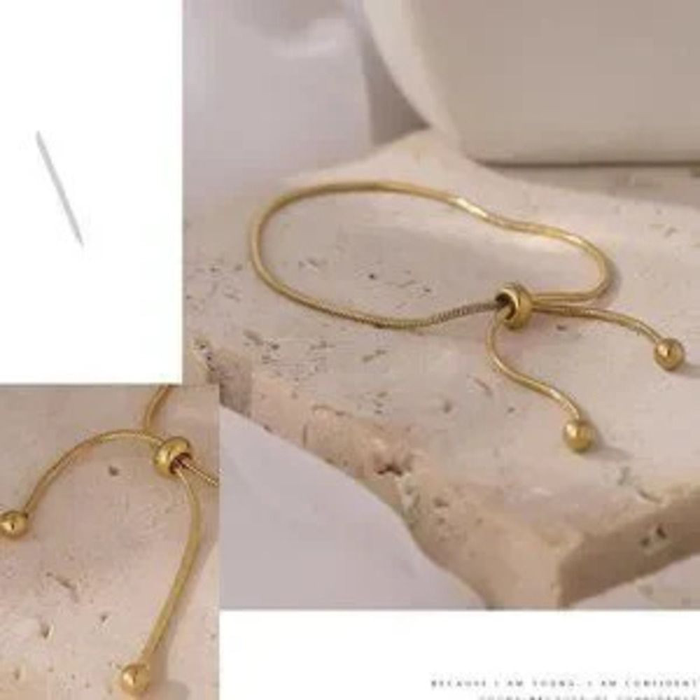 NEW 18K Gold Plated Snake Chain Bead Adjustable Bracelet - Picture 3 of 5